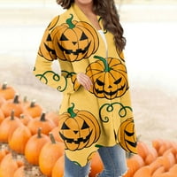 Kardigan za žene lagana Halloween otvorena fronta labava casual hallowen dugih rukava kardigan jakna vrhovi žuti