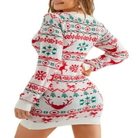 Stoljeća božićna džemper haljina za žene ružna snježna pahulja uzorak pleteni pulovers mini haljina zima topli