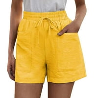 Kratke hlače za žene ženske povremene ljetne hlače izvlačeći elastični struk udobne kratke hlače s džepovima žuti