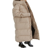Ženski zimski topli ležerni dugi kaput jednobojna gornja odjeća s patentnim zatvaračem s kapuljačom