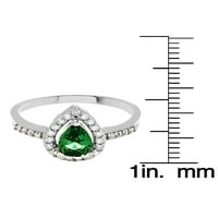 Obalni nakit prsten od srebra u obliku kruške sa zelenim kubičnim cirkonijem