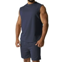 Muška ljetna prozračna pletena majica bez rukava s dvije prozračne glomazne kratke hlače, komplet za velika i