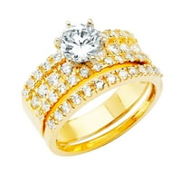 Čvrsta 14K žuto zlato kubična cirkonija CZ vjenčana traka i zaručnički prsten za mladenke dvije set veličine 9.5