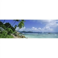 Panoramske slike PPI137095L palmi na plaži Anse teškim otok digue otok Praslin Island Seychelles Print plakat