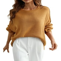 Jednobojna ženska jesenska široka pletenina, jednobojni elegantni džemper s dugim rukavima s okruglim vratom