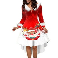 Ženska šarena vesela božićna haljina s grafičkim printom životinja, lepršava haljina s izrezom u obliku slova
