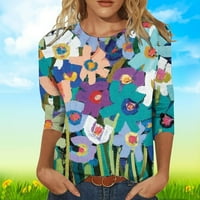 ; Modna ženska majica s okruglim vratom s rukavima 3-4 tiskana jesenska bluza majice s kapuljačom