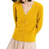 Ženski klasični lagani džemper s dugim rukavima s dugim rukavima i mekim pletenim izrezom u obliku slova u