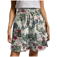 Ženske kratke hlače Ženske cvjetne hlače za plažu džepovi Plus veličine pamučne lanene kratke hlače za žene