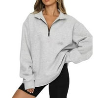 Žene prevelike dukserice dugi rukav pola zip v vrat trendov čvrsti labavi pulover pulovera