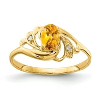Čvrsto 14K žuto zlato 6x ovalni citrin žuti studeni Dijamantni prsten Dijamantni prsten veličine 8