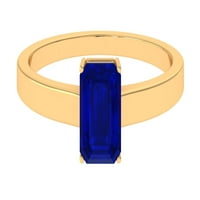 Ženski prsten od plavog Safira, smaragdno izrezan, 14k žuto zlato, 5,00 USD