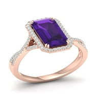 Carski dragi kamen ružičasto zlato 10k smaragdni rez ametist ametist dijamantni prsten za žene