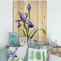 DesignArt 'plavi iris cvjetni retro stil' Tradicionalni tisak na prirodnom borovom drvetu