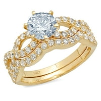 1. dijamant okruglog reza od prirodnog akvamarina od 18k žutog zlata s naglascima vjenčani set od 7,25