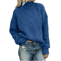 Ženski pulover s visokim vratom u punoj boji pulover s labavim pletenjem džemper pulover s dugim rukavima