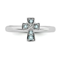 Križni prsten od srebra od rodija i akvamarina Veličina: 7; za odrasle i tinejdžere; za žene i muškarce