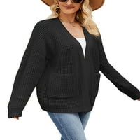 Ženski pleteni kardigan s dugim rukavima s otvorenim prednjim dijelom jesenska ležerna jakna džemper s džepovima