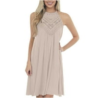 Ljetne haljine, Ženska haljina ležerna haljina s okruglim vratom s naramenicama Bez rukava čipkasta haljina s