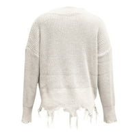 Ženski pulover, džemper s izrezom u obliku slova U, pulover s resama, jednobojni pleteni džemper, ženski široki