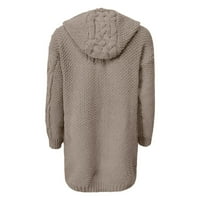 Ženski kardigani s kapuljačom, casual džemper od pletenog kabela s dugim rukavima, Kaputi, gornja odjeća s džepovima(