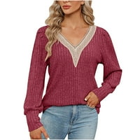Obojena lagana kapuljača Žene dugim rukavima V-izrez za jelo labave modne gumb običan pulover nacrta