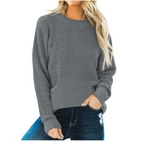 Yeaytch ženska posada džempera udoban labav predimenzionirani dukserice pleteni pulover sivi m