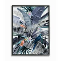 Priroda tropska džungla ptica papagaj uokvirena scena cvijeća zidni umjetnički dizajn, 11 14