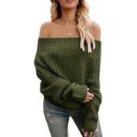 Ženski pleteni pulover s izrezom u obliku slova U i ramena