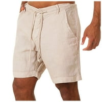 Muške kratke hlače za vježbanje od pamuka i lana, udobne bermudske kratke hlače s elastičnim pojasom i vezicama