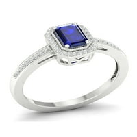 Imperial gemstone Bijelo zlato 10k smaragdno izrezano Plavi safir amb dijamant amb ženski prsten