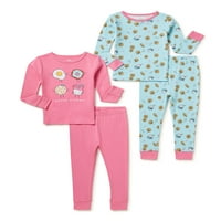 Pamučna pidžama s dugim rukavima Za Bebe i djevojčice od 4 komada, Veličina 12m-5T