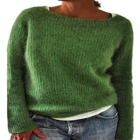 ; / Ženski pleteni vrhovi s okruglim vratom, ležerni pulover dugih rukava, bluze džempera u žutoj boji;