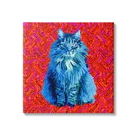 Stupell Industries Moderni pop dizajn Bold Red Blue Longhair Cat, 24, dizajn Lynnda Rakos