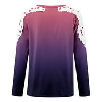 Ženski čipkasti vrhovi s okruglim vratom, puloveri s dugim rukavima Plus size, klasične majice s gradijentom ramena