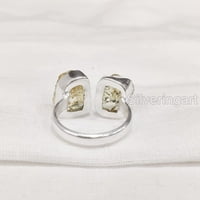Prirodni prsten od citrina, podesivi prsten od sirovog Citrina, Studeni kamen, Sterling srebro, ženski prsten,