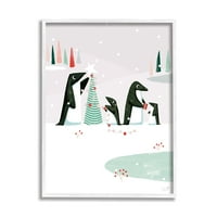 Pingvini koji ukrašavaju božićno drvce Svečana slika u bijelom okviru umjetnički tisak zidna umjetnost