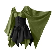 Ženska odijela a-lista, gotičke Retro haljine s korzetom s dugim rukavima, haljina do koljena s okruglim vratom