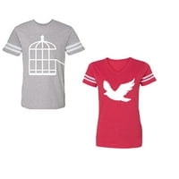 Majica u stilu ptičjeg kaveza za par u tonu pamučnog dresa s kontrastnim prugama na rukavima